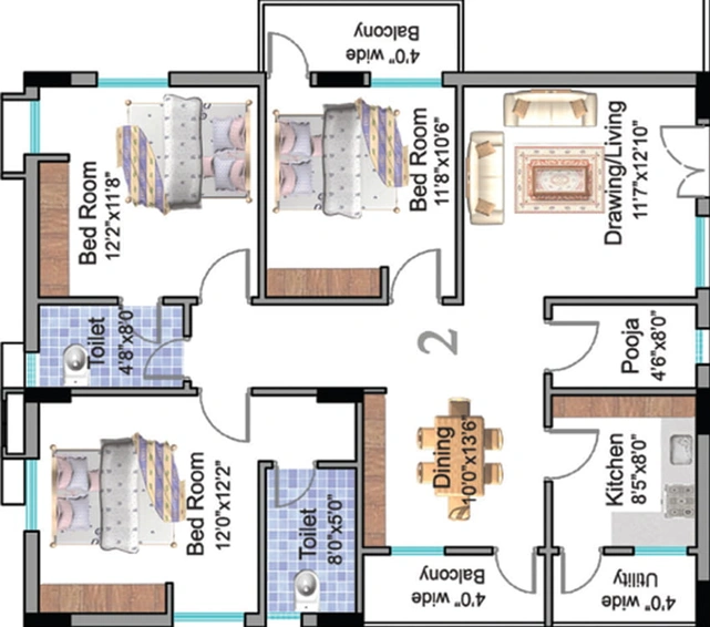 3 BHK Flat in Vaishno Heights in Kurmannapalem, Visakhapatnam - Image 490374