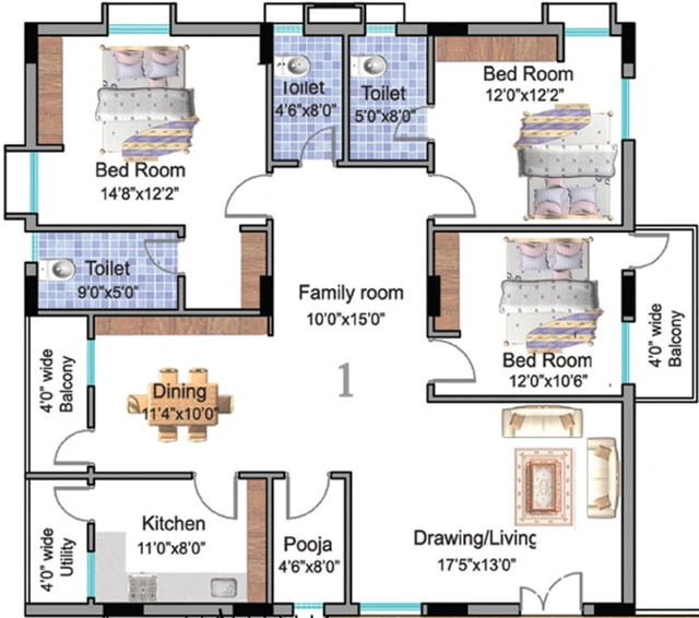 3 BHK Flat in Vaishno Heights in Kurmannapalem, Visakhapatnam - Image 490375