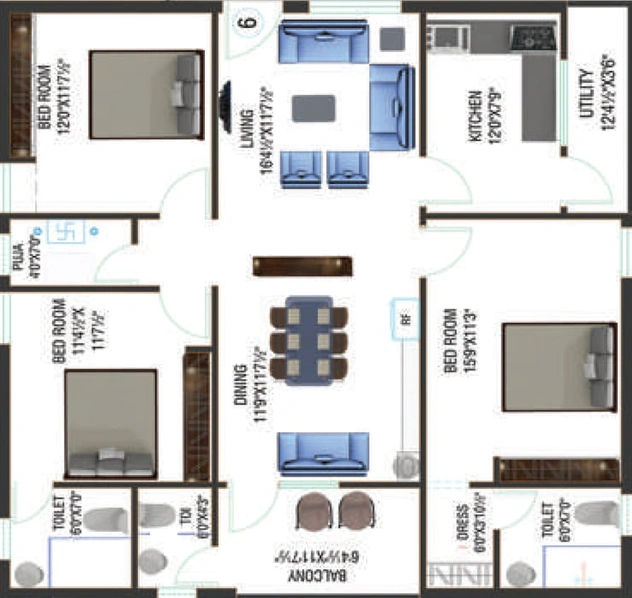 3 BHK Flat in Devaalaya Dhevasthal in Sujatha Nagar, Visakhapatnam - Image 491075
