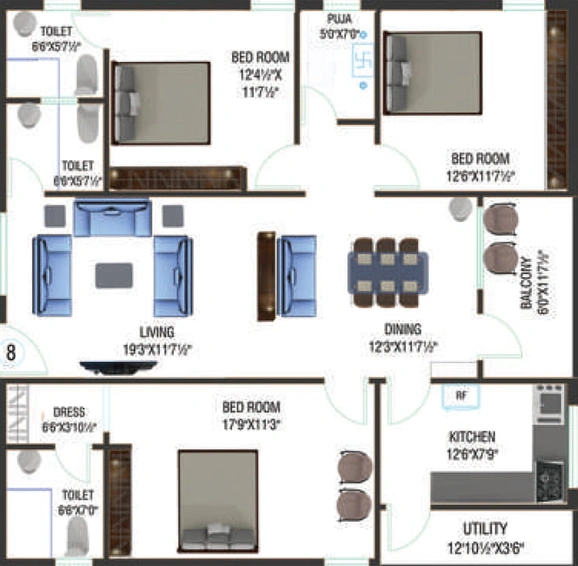 3 BHK Flat in Devaalaya Dhevasthal in Sujatha Nagar, Visakhapatnam - Image 491076