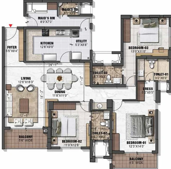 3 BHK Flat in Prestige Eden Gardens in Kalamassery, Kochi - Image 493107