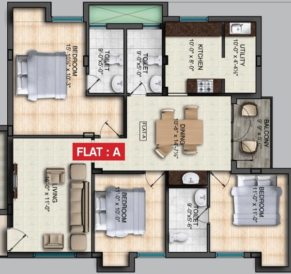 3 BHK Flat in Metro Park Apartment in Puliakulam, Coimbatore - Image 391084
