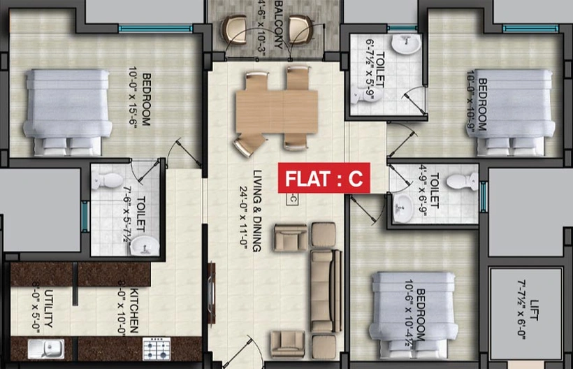 3 BHK Flat in Metro Park Apartment in Puliakulam, Coimbatore - Image 391083