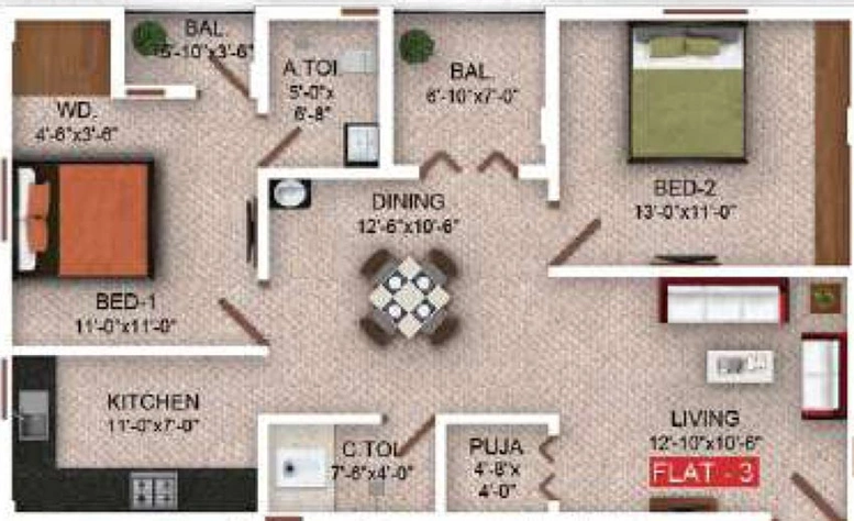 2 BHK Flat in Saradeuz Olympus in Perumbakkam, Chennai - Image 495791