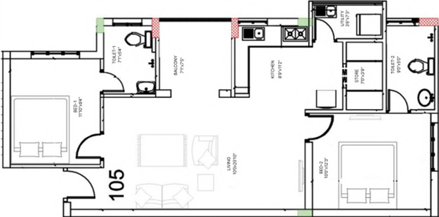 2 BHK Flat in Primeur Kalyan Homes in Saravanampatti, Coimbatore - Image 417435
