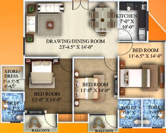 3 BHK Flat in Sukriti Sai Yash Residency in Faizabad Road, Lucknow - Image 435754