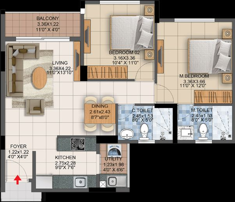 2 BHK Flat in Pride Altius in Tumkur Road, Bangalore - Image 411462