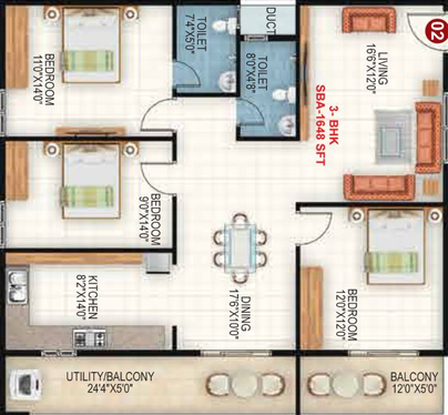 3 BHK Flat in Sapthagiri Sandalwoods in Whitefield, Bangalore - Image 412053