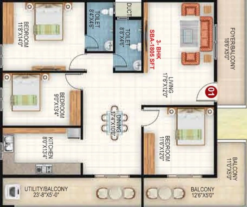3 BHK Flat in Sapthagiri Sandalwoods in Whitefield, Bangalore - Image 412054