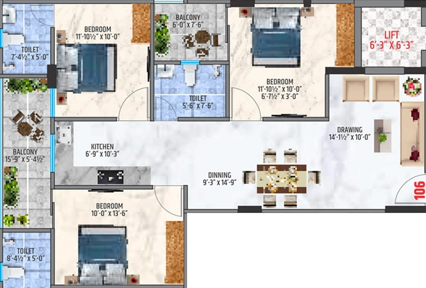 3 BHK Flat in Tanishk Kanak Vrinda in Mansarovar, Jaipur - Image 513712