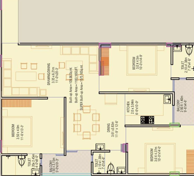 3 BHK Flat in Apple Galaxy Royale in Mansarovar, Jaipur - Image 513828