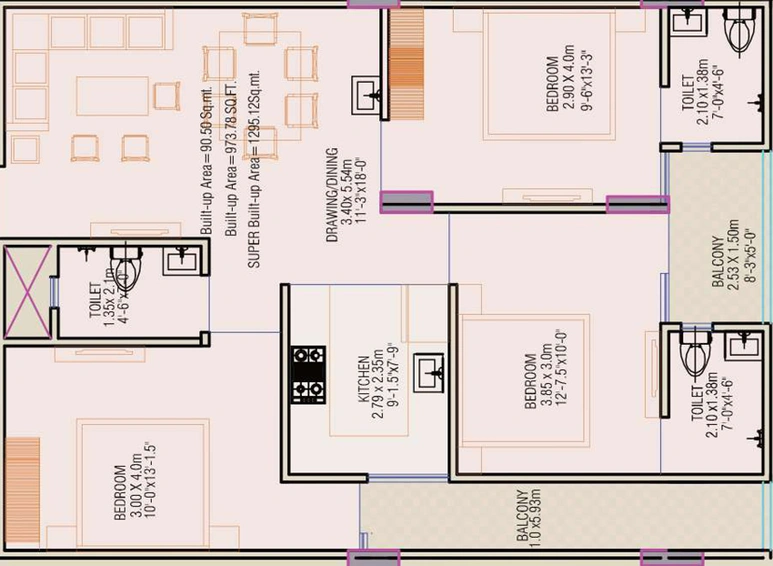 3 BHK Flat in Apple Galaxy Royale in Mansarovar, Jaipur - Image 513826