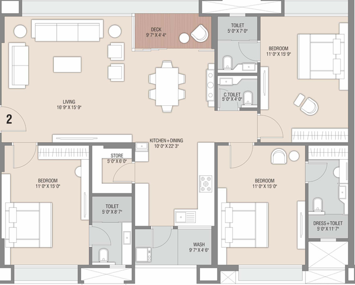 3 BHK Flat in Sangini Aura in Pal, Surat - Image 501143