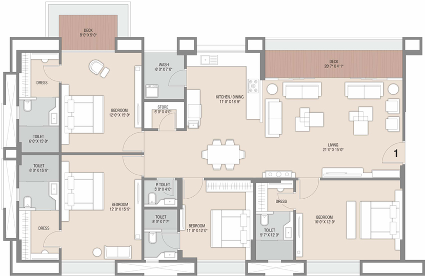 4 BHK Flat in Sangini Aura in Pal, Surat - Image 501144