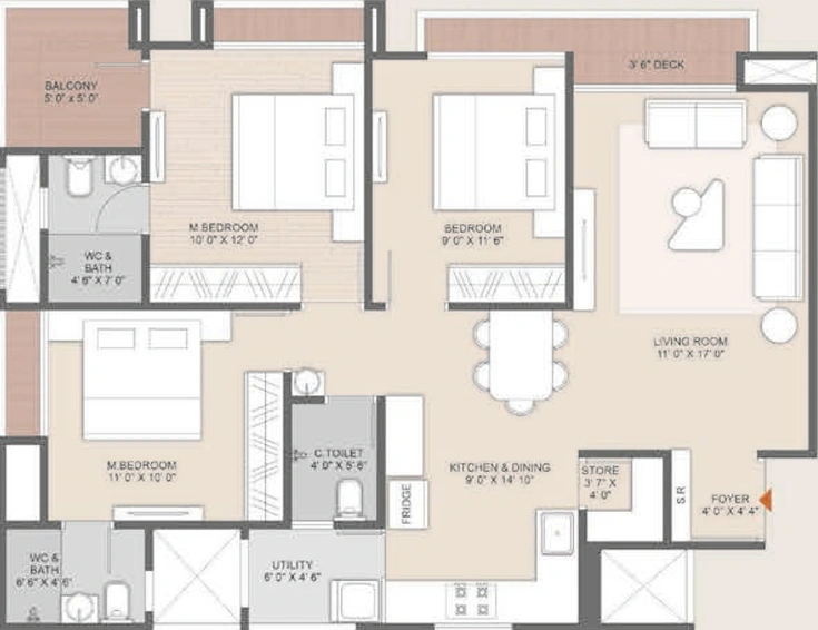 3 BHK Flat in Ramji Residency in Jahangirabad, Surat - Image 501122
