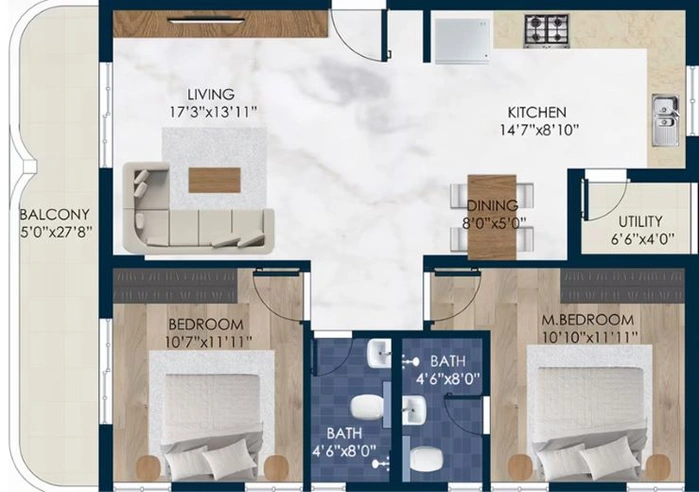 2 BHK Flat in Rubrick Tulip in Tukkuguda, Hyderabad - Image 480439