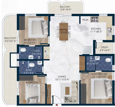 5 BHK Flat in Rubrick Tulip in Tukkuguda, Hyderabad - Image 480441