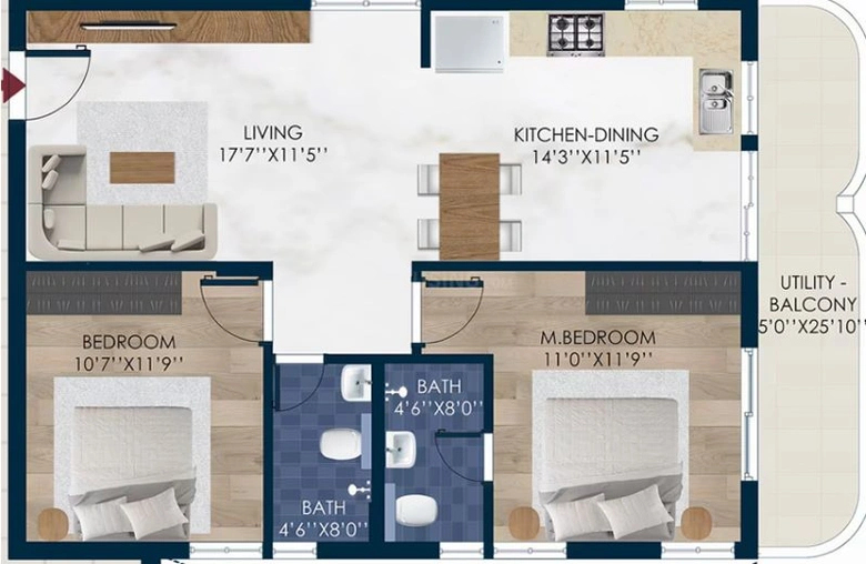 2 BHK Flat in Rubrick Tulip in Tukkuguda, Hyderabad - Image 480438