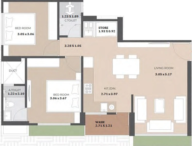 2 BHK Flat in Laxmi Nova in Jahangirabad, Surat - Image 660887