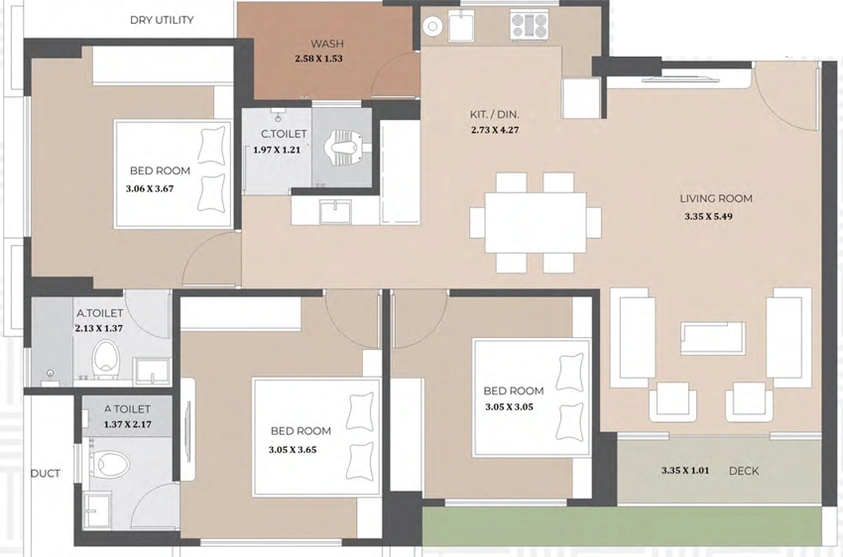3 BHK Flat in Laxmi Nova in Jahangirabad, Surat - Image 660888