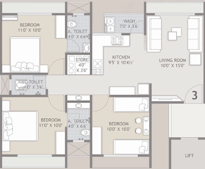 3 BHK Flat in Axis Vaidehi Hills in Dindoli, Surat - Image 499680