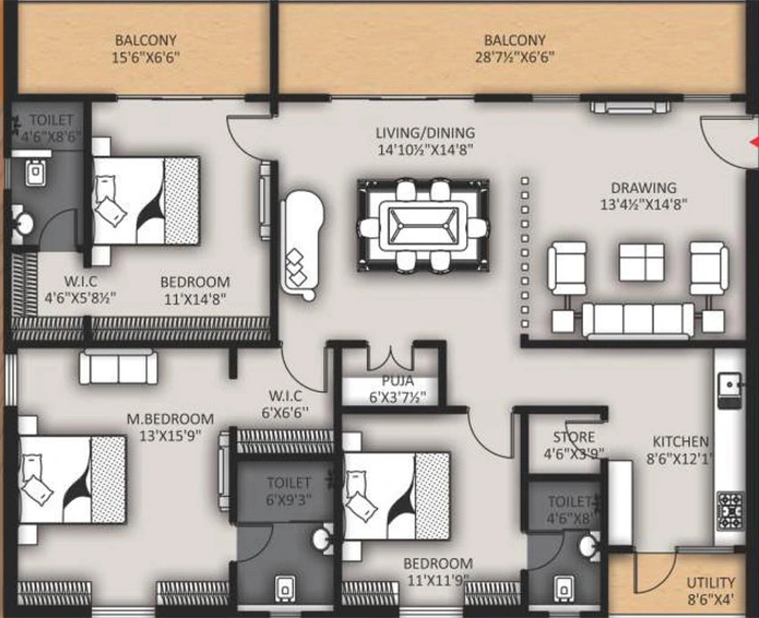 3 BHK Flat in GNR Vasavi Nirvana in Attapur, Hyderabad - Image 480234