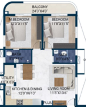 2 BHK Flat in Rubrick Tripura in Gandi Maisamma, Hyderabad - Image 480048
