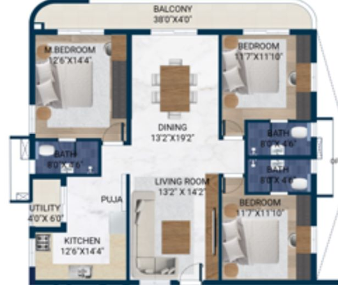 3 BHK Flat in Rubrick Tripura in Gandi Maisamma, Hyderabad - Image 480050