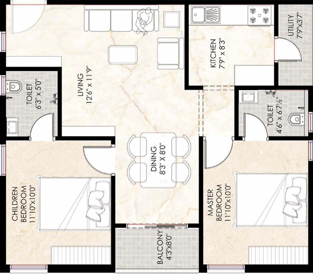 2 BHK Flat in Vista One in Atchutapuram, Visakhapatnam - Image 491199