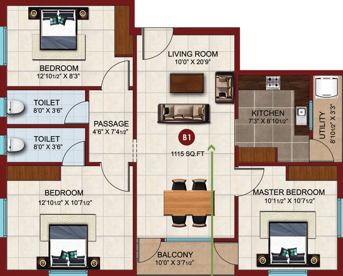 3 BHK Flat in GCC Parkview in Guduvancheri, Chennai - Image 518022