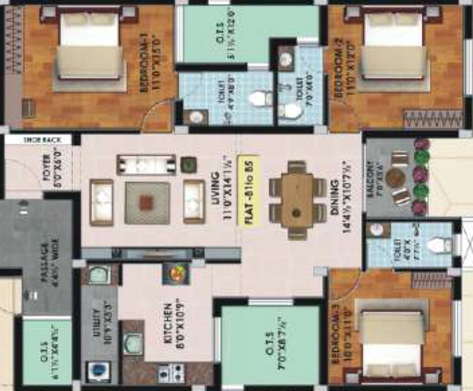 3 BHK Flat in KB Courtyard in T Nagar, Chennai - Image 518264
