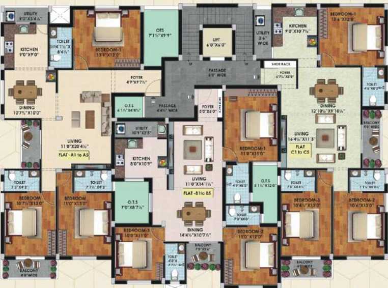 Floor Plan of KB Courtyard in T Nagar, Chennai - Image 58384