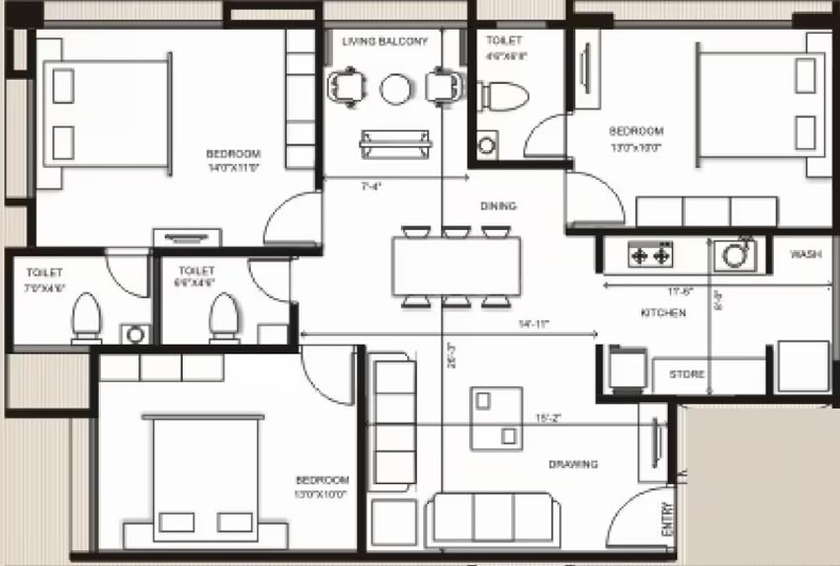 3 BHK Flat in Swagat Blossom in Sargasan, Gandhinagar - Image 550115