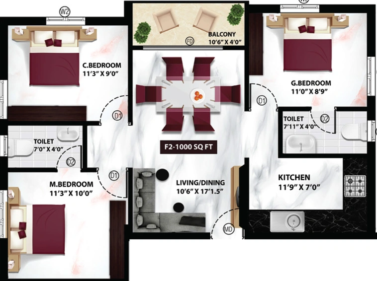 3 BHK Flat in Viva Vicci in Pammal, Chennai - Image 519953