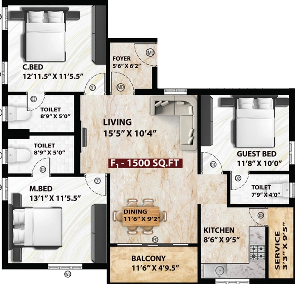 3 BHK Flat in Viva Bhuvasa in Tambaram, Chennai - Image 519935