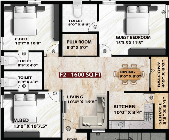 3 BHK Flat in Viva Bhuvasa in Tambaram, Chennai - Image 519936