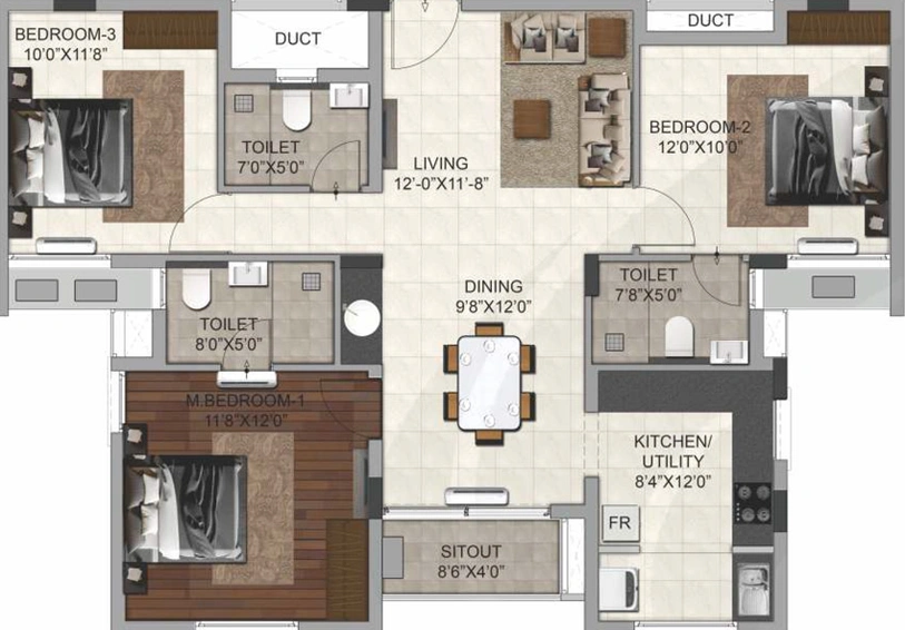 3 BHK Flat in DRA Trinity in Thoraipakkam, Chennai - Image 524802
