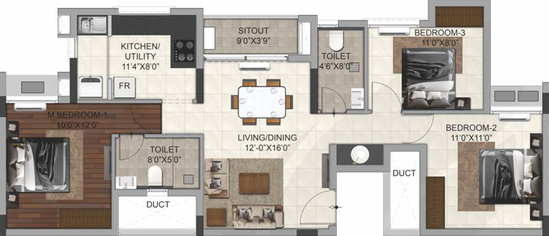 3 BHK Flat in DRA Trinity in Thoraipakkam, Chennai - Image 524800
