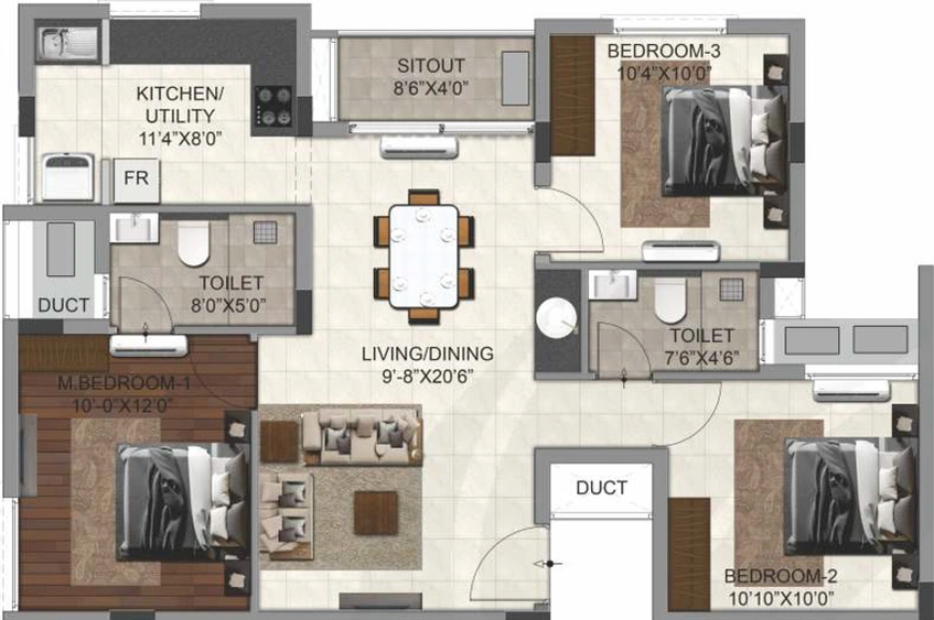 3 BHK Flat in DRA Trinity in Thoraipakkam, Chennai - Image 524799