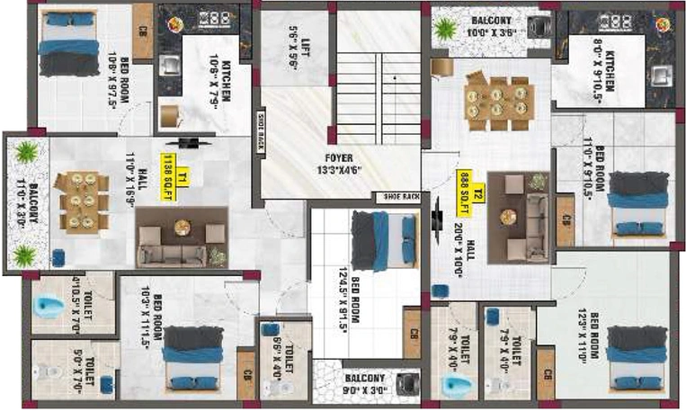 Floor Plan of Bharathi Lucas Apartment in Pammal, Chennai - Image 59474