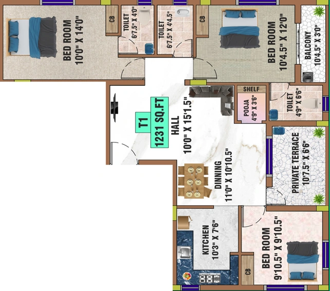 3 BHK Flat in Bharathi Sai Supernova in Pammal, Chennai - Image 523889