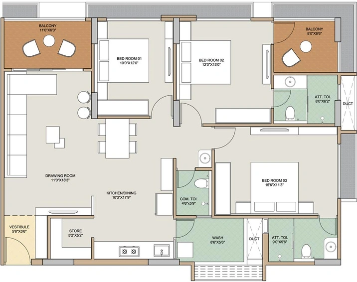 3 BHK Flat in Swara Crystal in Kudasan, Gandhinagar - Image 549009