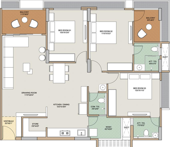 3 BHK Flat in Swara Crystal in Kudasan, Gandhinagar - Image 549010