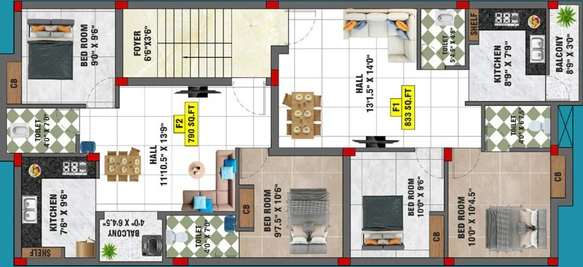 Floor Plan of Bharathi Sai Moon Star in Kundrathur, Chennai - Image 59481