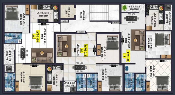 Floor Plan of Bharathi Sai Deccan in Pozhichalur, Chennai - Image 59612