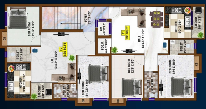 Floor Plan of Bharathi Sai Petals in Kundrathur, Chennai - Image 59558