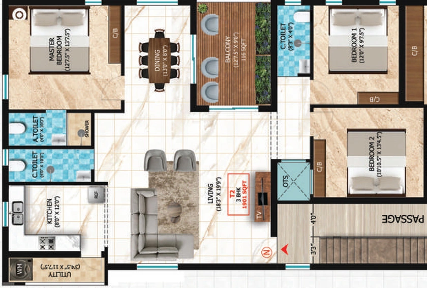 3 BHK Flat in Vishnu Imperial Tower in Sembakkam, Chennai - Image 526920