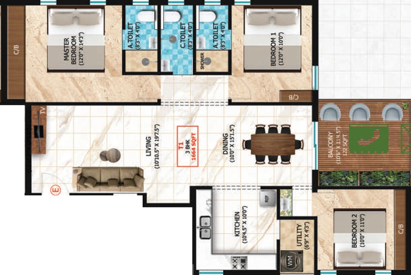3 BHK Flat in Vishnu Imperial Tower in Sembakkam, Chennai - Image 526919