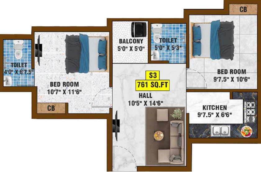 2 BHK Flat in Bharathi Sai Marlo in Pozhichalur, Chennai - Image 527946