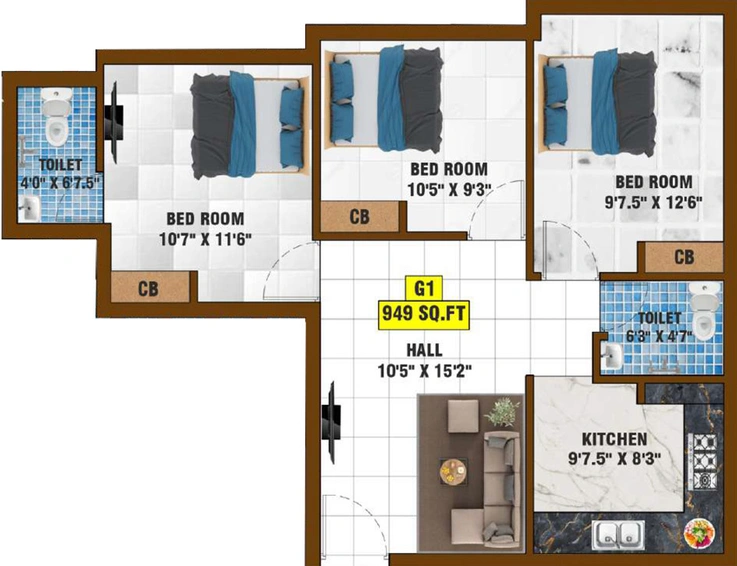 3 BHK Flat in Bharathi Sai Marlo in Pozhichalur, Chennai - Image 527948